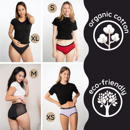 Bragas Menstruales absorbentes 2 tampones - Lavables - Algodón - Ecológicas - Menstruación - Bragas de reglas Flujo Periódico de