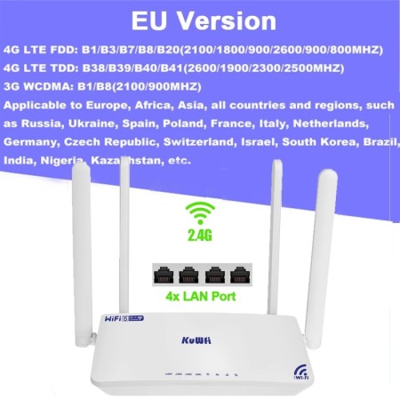 KuWFi CAT4 4G módem enrutador 300Mbps 2,4G Wifi6 LTE enrutador con ant