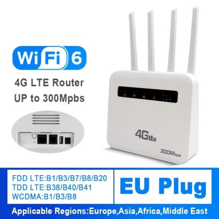 Enrutador WiFi 6 LTE con ranura para tarjeta SIM 4G, módem WiFi de 300
