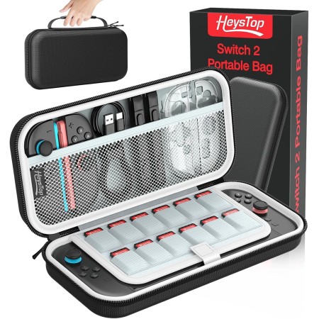 HEYSTOP Funda de Transporte para Consola Nintendo Switch 2, Estuche Protector de Viaje de Gran Capacidad con 12 Ranuras para