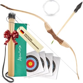 Abowllon® Set de Arco y Flechas de Madera con 12 Flechas, Carcaj, Bolsa de Almacenamiento & 4 Dianas | Arco para Principiantes,