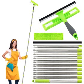 Kit de limpieza de ventanas de 3,6 metros, equipo limpiador extra largo 2 en 1, herramienta profesional de limpieza de vidrio