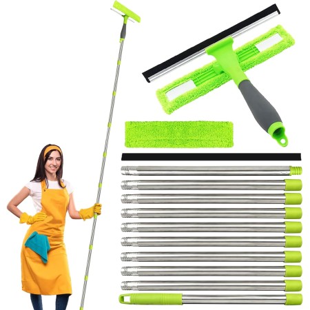Kit de limpieza de ventanas de 3,6 metros, equipo limpiador extra largo 2 en 1, herramienta profesional de limpieza de vidrio
