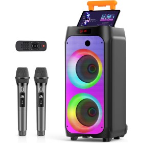 JYX Karaoke Profesional Completo con 2 Micrófonos Inalámbrico, Altavoz Bluetooth Karaoke Sistema de PA Portátil Recargable,TWS,
