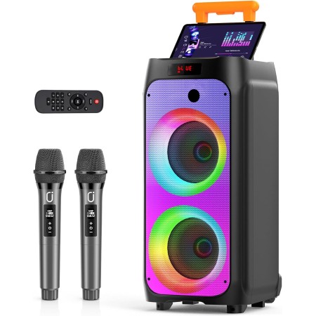 JYX Karaoke Profesional Completo con 2 Micrófonos Inalámbrico, Altavoz Bluetooth Karaoke Sistema de PA Portátil Recargable,TWS,