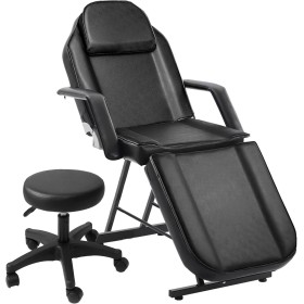Roixeeds Silla de tatuaje de 3 secciones, ajustable, cama de masaje profesional, silla de cama de tatuaje con taburete de spa y