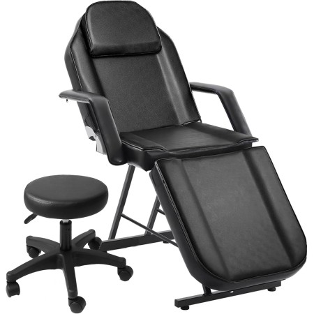 Roixeeds Silla de tatuaje de 3 secciones, ajustable, cama de masaje profesional, silla de cama de tatuaje con taburete de spa y