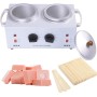 Kit Calentador de Cera con 1Kg de Cera y 100 Espátulas, Horno para Cera Caliente Profesional, Equipo para Casa o Local (2 Ollas)