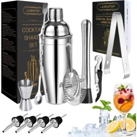 LIVEHITOP Juego Coctelera, 12 Piezas Juego Preparación Cócteles con Coctelera 750 ml, Equipo Barman Profesional para Bar,