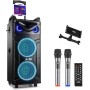 Moukey Máquina de Karaoke, Sistema PA de subwoofer de 10 Pulgadas, Altavoz Bluetooth con 2 micrófonos inalámbricos, Soporte para