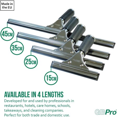 GBPro - Limpiacristales Profesional de Acero Inoxidable (15 cm) con Cuchilla de Goma - Equipo de Limpieza de Ventanas