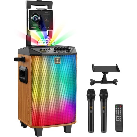 Equipo de Karaoke Profesional Inalámbrico, TONOR Bluetooth Sistema PA, Altavoz Portátil con Dos Micrófonos Inalámbricos, Bola