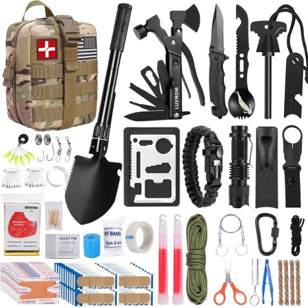 Kit de supervivencia de emergencia y kit de primeros auxilios, equipo de supervivencia profesional con bolsa Molle, para