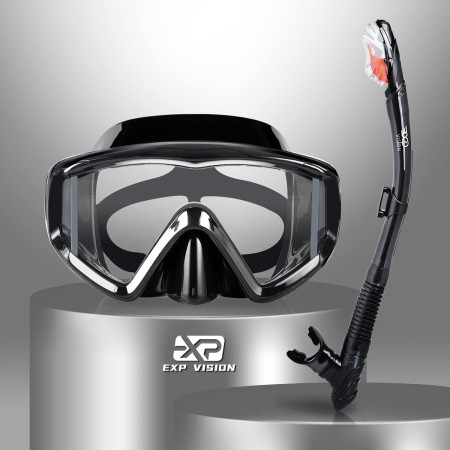 Kit de esnórquel en seco, máscara de esnórquel Pano de 3 ventanas, gafas de buceo antivaho y tubo de buceo, equipo profesional