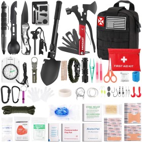 Kit de supervivencia 256 en 1, kit de primeros auxilios, herramientas de supervivencia, kit de trauma con bolsa Molle para