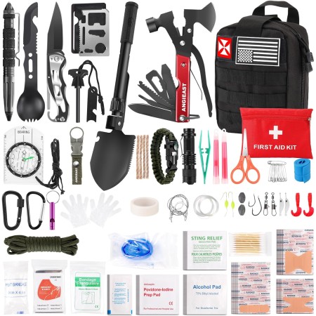 Kit de supervivencia 256 en 1, kit de primeros auxilios, herramientas de supervivencia, kit de trauma con bolsa Molle para