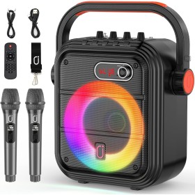 JYX Karaoke con 2 Microfonos Inalambricos, Altavoz Karaoke Profesional Completo con Luces de Fiesta, Portátil Karaoke con PA