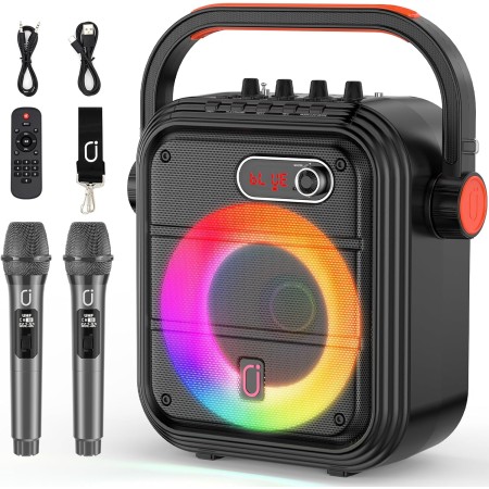 JYX Karaoke con 2 Microfonos Inalambricos, Altavoz Karaoke Profesional Completo con Luces de Fiesta, Portátil Karaoke con PA