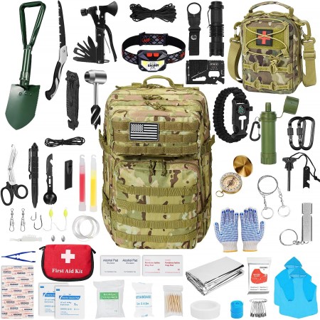 Kit de primeros auxilios de supervivencia, 99 piezas, equipo de supervivencia profesional, mochila de senderismo grande con
