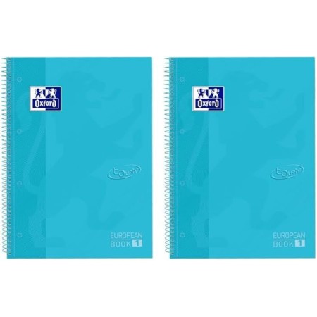 Oxford cuaderno Europeanbook 1 touch, microperforado, tapa extradura, espiral, a4+, cuadrícula 5x5, color azul pastel