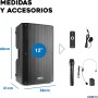Vonyx VSA700-BP Altavoz portatil 15 Pulgadas y 1000w con batería, 3 micrófonos inalámbricos, Bluetooth 5.0, MP3, Amplificador