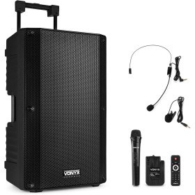 Vonyx VSA700-BP Altavoz portatil 15 Pulgadas y 1000w con batería, 3 micrófonos inalámbricos, Bluetooth 5.0, MP3, Amplificador