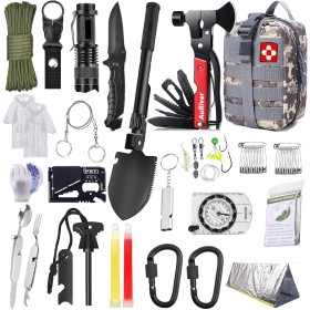 AuRiver Kit de Supervivencia, Equipo de Emergencia, Kit Supervivencia con Hacha de Martillo Multifuncional, Kit de Emergencia
