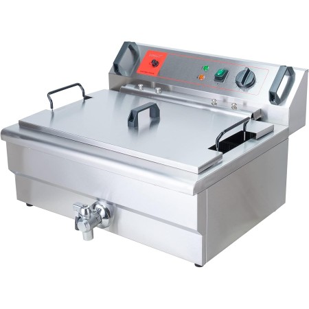 Valgus Freidora eléctrica profesional de acero inoxidable 3000W 16L freidora grande con escurridor, cesta y tapa para