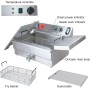 Valgus Freidora eléctrica profesional de acero inoxidable 3000W 16L freidora grande con escurridor, cesta y tapa para