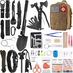 Kit de supervivencia y de primeros auxilios, 142 piezas, equipo profesional con bolsa Molle, para hombres, padres o esposos a