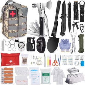 scosao Kit de Supervivencia Militar Profesional y Botiquín de Primeros Auxilios, 105Pcs Multifuncional Bolsa de Supervivencia de