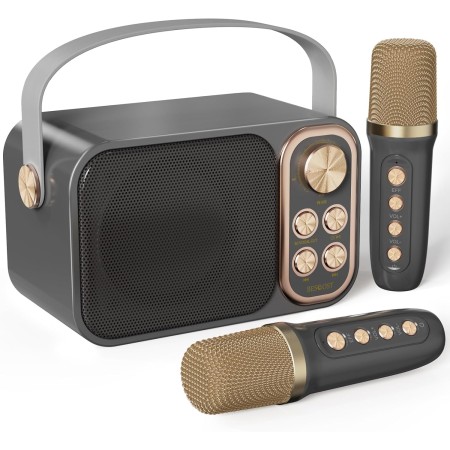 BESCOST LED Karaoke 2 Micrófonos Inalámbricos, Infantil Karaoke Profesional, Máquina de Karaoke Portátil Bluetooth con 7 Efectos