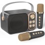 BESCOST LED Karaoke 2 Micrófonos Inalámbricos, Infantil Karaoke Profesional, Máquina de Karaoke Portátil Bluetooth con 7 Efectos