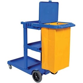 MSU - Carro de Limpieza Profesional Multiusos Azul | Equipado con Bolsa de Lona Amarilla y Tapa | Capacidad para Dobles Cubos y