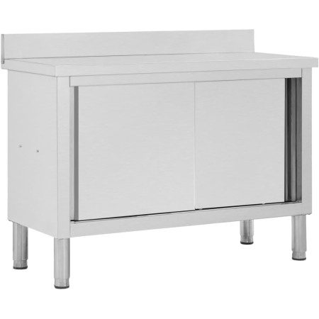 vidaXL 2X Mesas de Trabajo Puertas Correderas Armario Almacenamiento Equipamiento Cocina Comedor Hostelería Profesional Acero