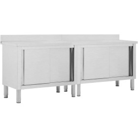 vidaXL 2X Mesas de Trabajo Puertas Correderas Armario Almacenamiento Equipamiento Cocina Comedor Hostelería Profesional Acero
