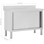 vidaXL 2X Mesas de Trabajo Puertas Correderas Armario Almacenamiento Equipamiento Cocina Comedor Hostelería Profesional Acero