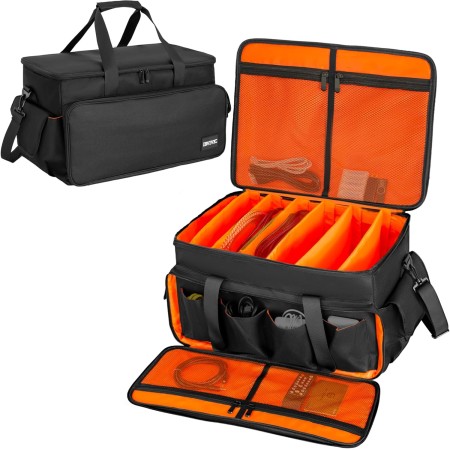 DJ Cable File Bag, 600D Oxford con divisores ajustables y dos bolsillos separados, 35 x 30 x 25 cm, bolsa de viaje resistente