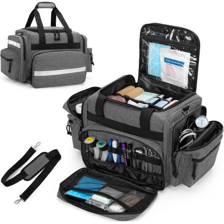 Damero Bolsa de trauma médica vacía, bolsa de primeros auxilios profesional con múltiples bolsillos para suministros