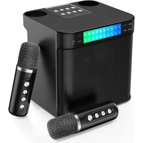 Karaoke Profesional, Karaoke 2 microfonos inalambricos con Bluetooth 5.3, Karaoke Completo Luz LED para Captar Música, Un Clic