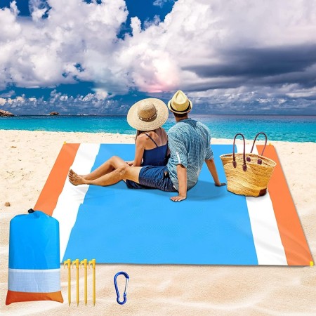 Laufunjoy Manta de Playa Impermeable, Alfombra de Playa Manta de Picnic Impermeable Alfombra de Camping 200x210cm con 4 Estaca