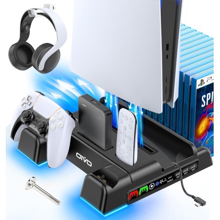 OIVO Soporte para PS5/Slim/Pro con Ventilador de 3 Velocidades, Cargador para Mando Playstation, Soporte PS5 Vertical con 3