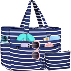 WACCET Bolsa de Playa Grande Mujer, Bolso de Playa Impermeable con Cremallera Bolso Playa Grande XXL Familiar 50L Plegable y