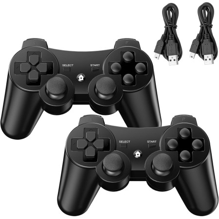 Diswoe Mando PS3, 2 Pack Mando Inalámbrico para PS3, Wireless Bluetooth Controlador con Doble Vibración, Gyro Axis, Mando