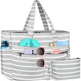 WACCET Bolsa de Playa Grande Mujer, Bolso de Playa Impermeable con Cremallera Bolso Playa Grande XXL Familiar 50L Plegable y