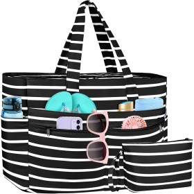 WACCET Bolsa de Playa Grande Mujer, Bolso de Playa Impermeable con Cremallera Bolso Playa Grande XXL Familiar 50L Plegable y