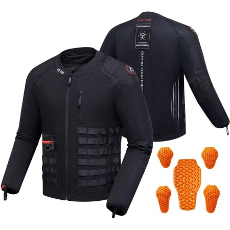 IRON JIA'S Chaqueta Moto Hombre con Hombreras, Coderas, Espaldares CE, Transpirable y a la Moda, Equipo de Protección para Moto