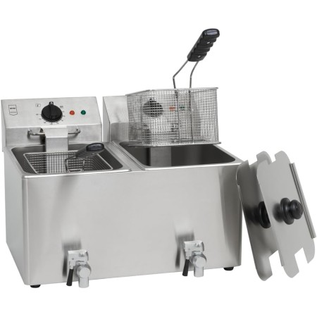 METRO Professional Freidora eléctrica GDF3008, acero inoxidable, 8 litros, termostato ajustable, indicadores luminosos, asas