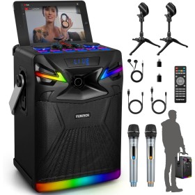 6,5 Pulgadas Altavoz DSP Karaoke Profesional con 2 micrófonos inalámbricos para TV, Máquina Bluetooth portátil con