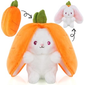 OSDUE Conejito de Peluche, Juguete de Peluche de Conejito Reversible, Conejito de Fresa de Zanahoria, Almohada de Fresa de